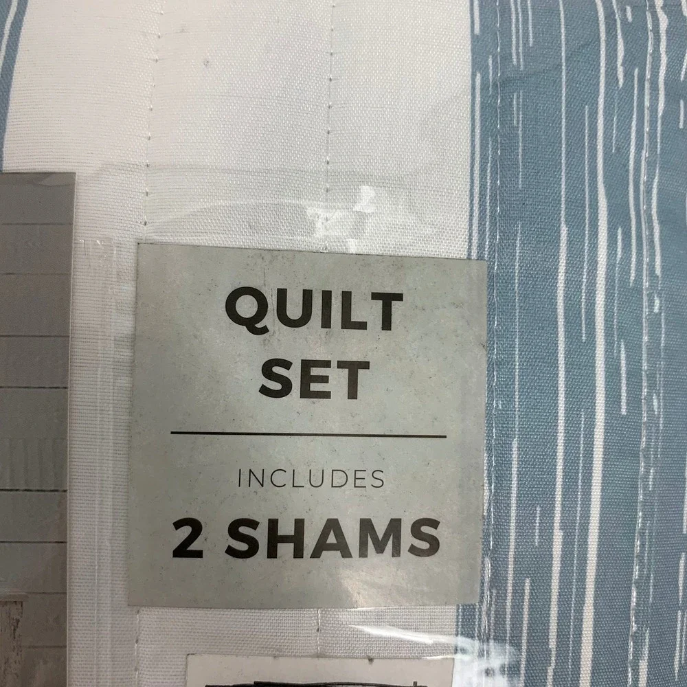 Truly Soft Aiden Full Queen Size Quilt Set Blue Stripe‎ 2 Standard Shams Bedding